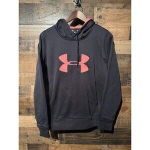 NEW- Under Armour Hoodie Womens M Black Pink Logo Pullover Sweatshirt Activewear